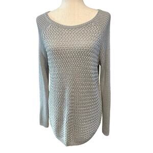 Apt 9 Womens Size Large Sweater Silver Metallic Sparkle Long Sleeve Open Weave